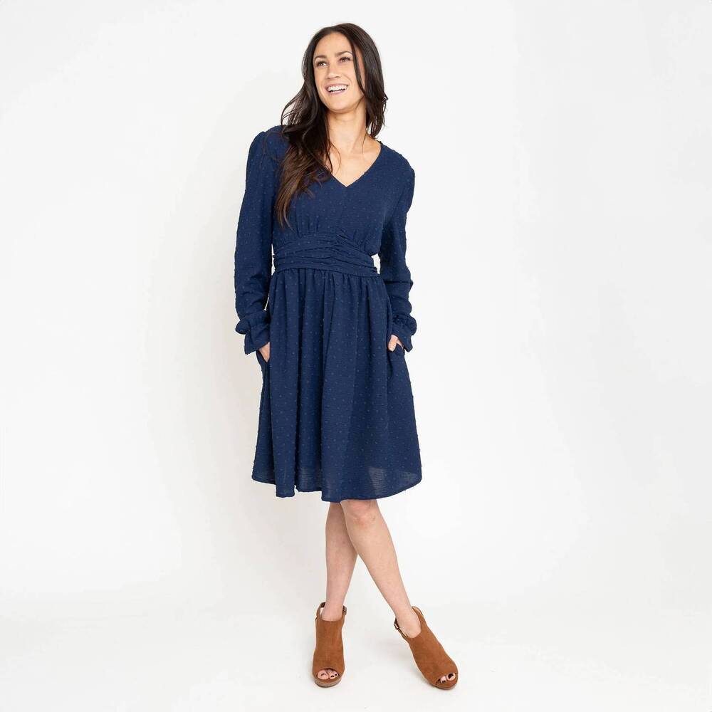 NEW ELSIE & ZOEY swiss dot long sleeve dress in midnight